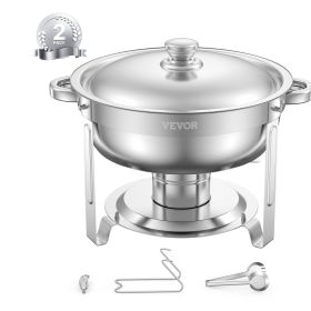 5 Qt 2 Pack Round Chafing Dish Buffet Set Full-Size Pan Stainless Steel Silver (Set: 2 Pcs, Style: Silvery)